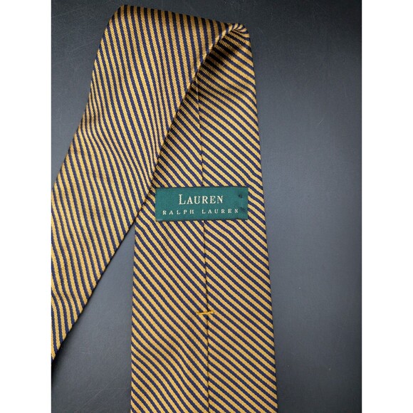 Lauren Ralph Lauren Blue Yellow Stripe Mens Neck Tie 100% Silk USA Hand Finished - Picture 3 of 5